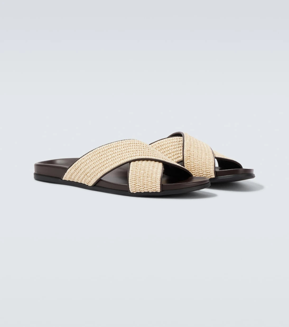 Manolo Blahnik - Chiltern leather-trimmed raffia slides
