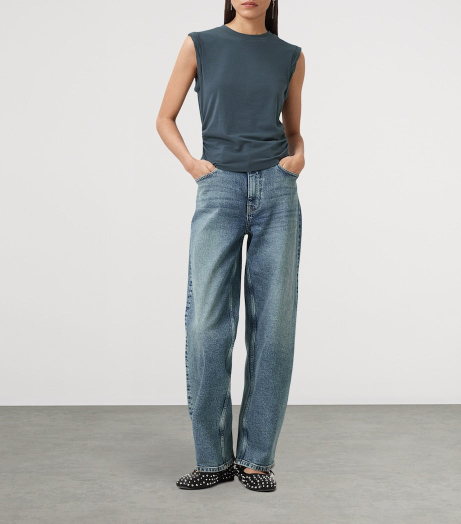 AllSaints Blue Ruched West Tank Top