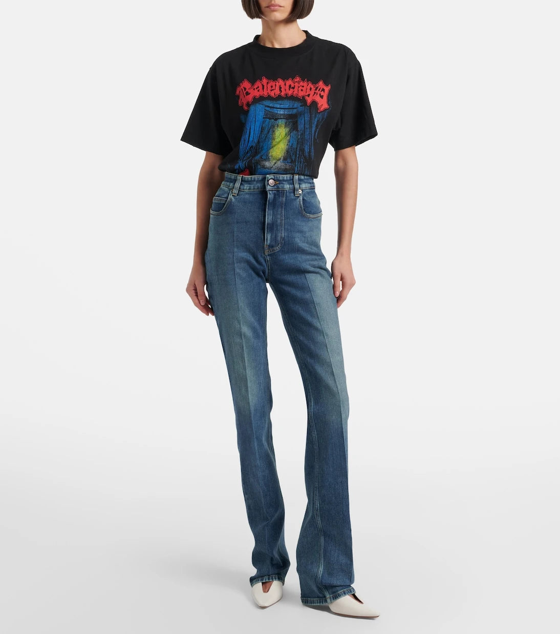 Balenciaga - جينز مستقيم بخصر عالٍ