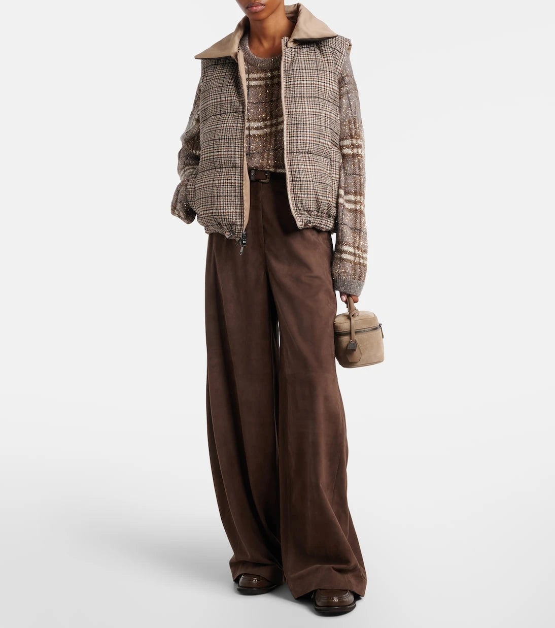 Brunello Cucinelli - Checked leather-trimmed down vest