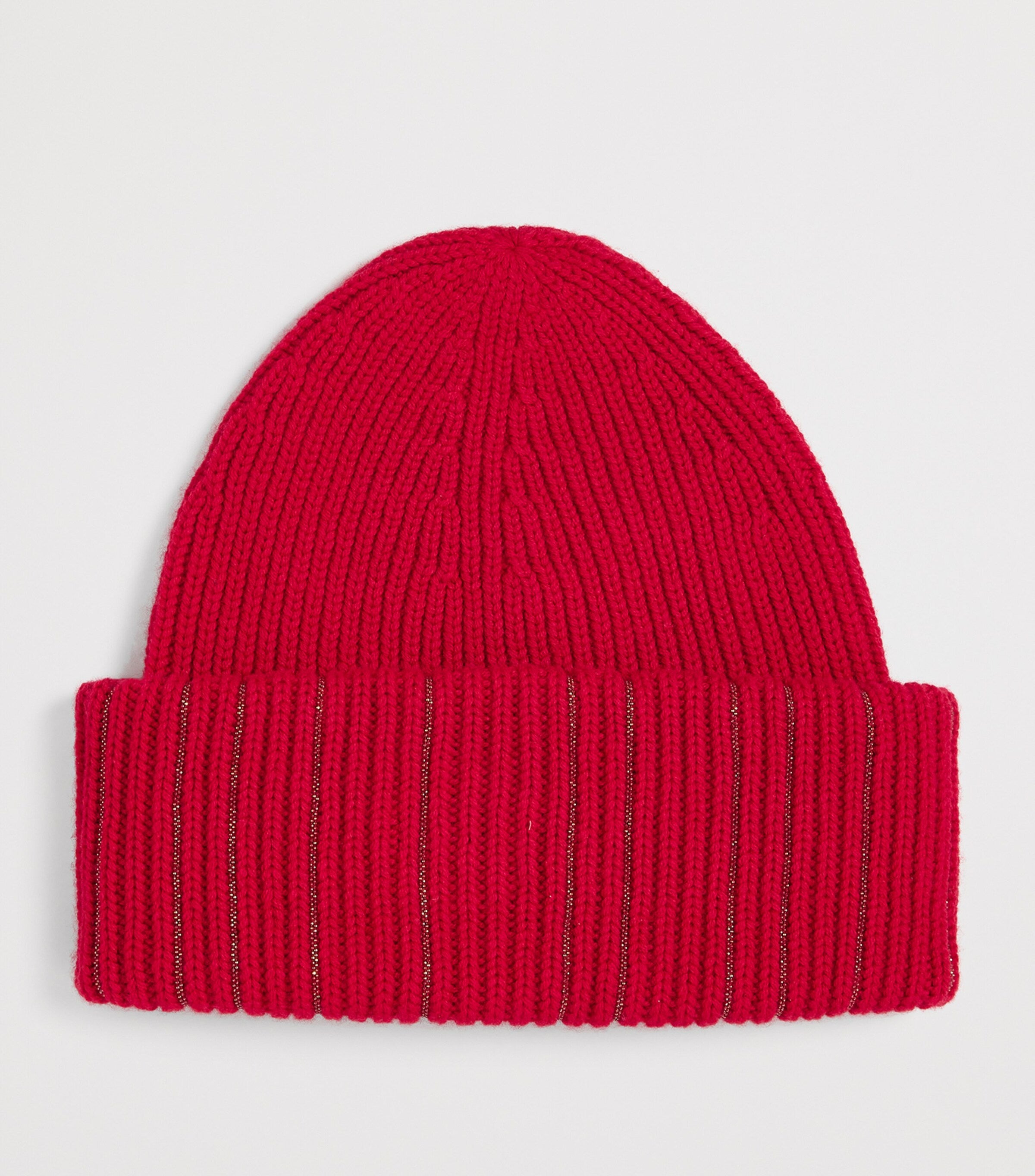 Red Wool-Silk Sparkling Ribbed Beanie