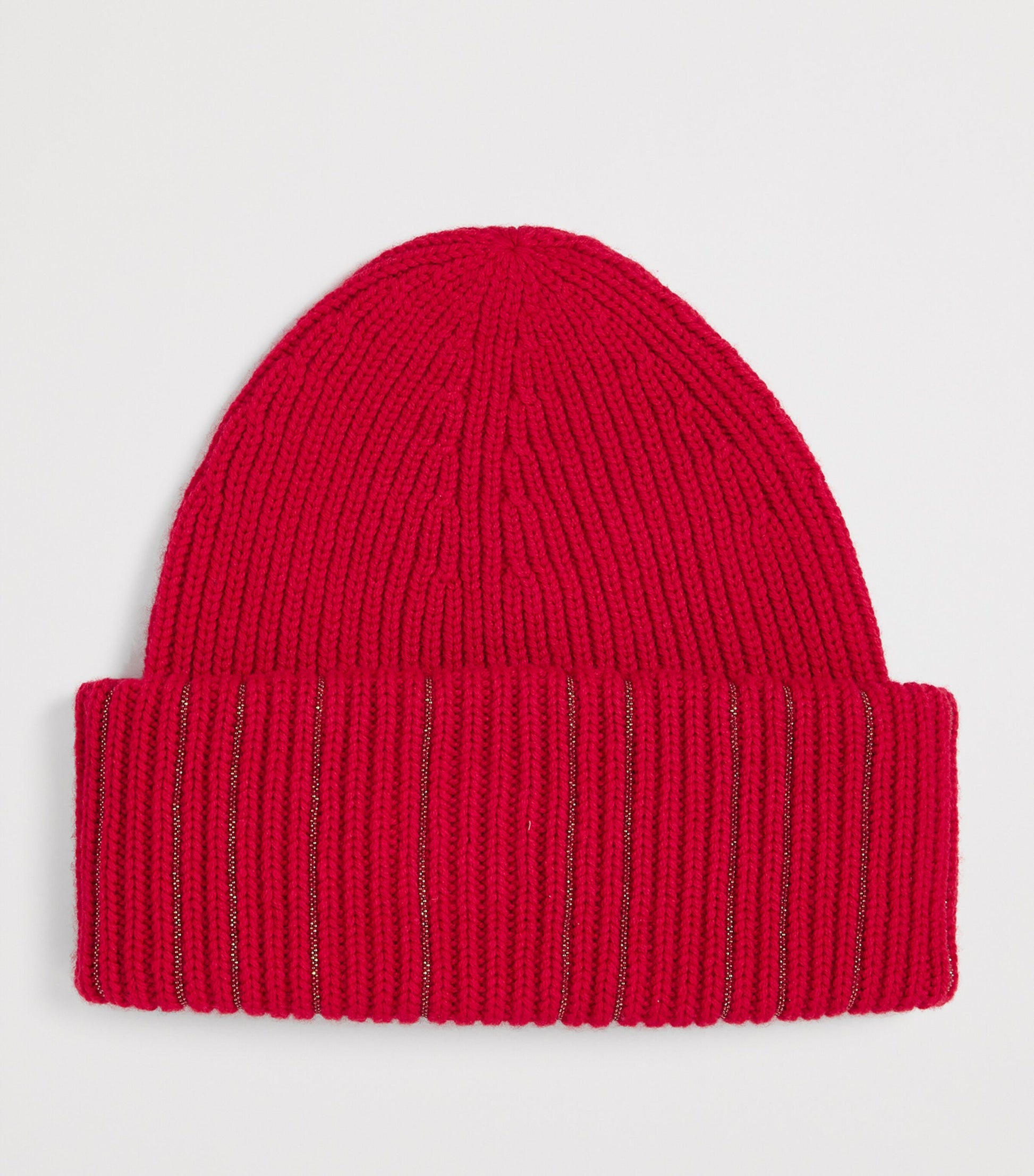 Red Wool-Silk Sparkling Ribbed Beanie