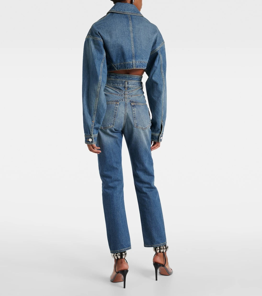 Alaïa - Cropped denim wrap jacket