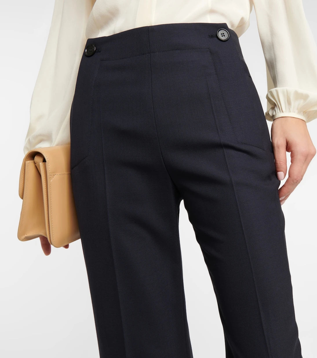 Chloé - Yüksek belli, kısa paçalı, kloş yün pantolon