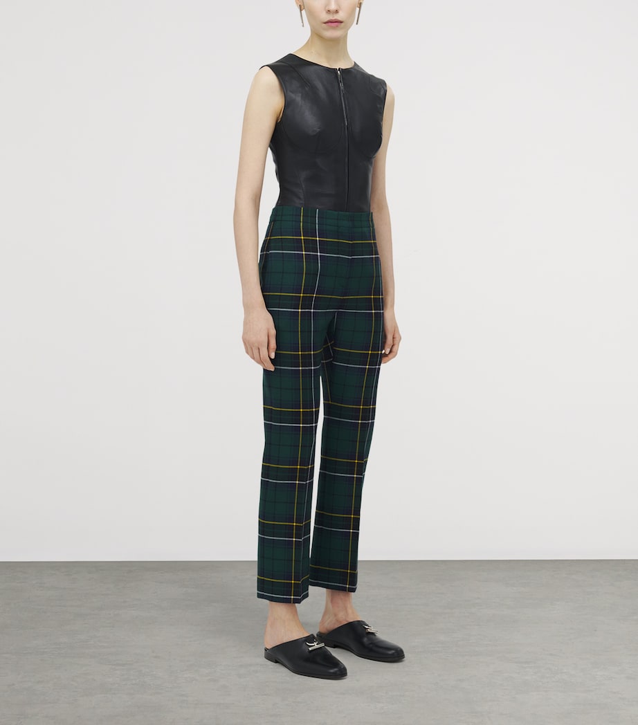 McQueen Blue Wool Tartan Tailored Trousers