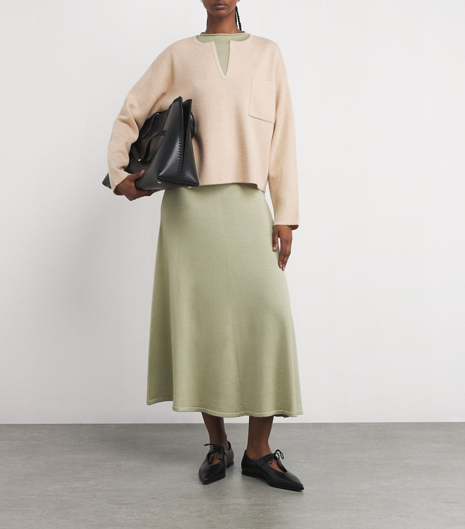 Max Mara Beige Wool-Cashmere V-Neck Sweater