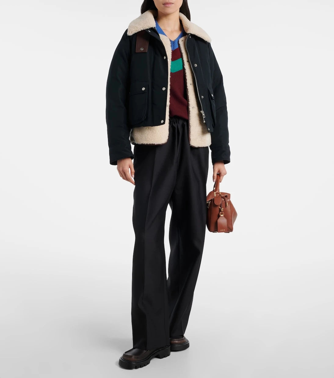 Loewe - Shearling-trimmed cotton-blend jacket
