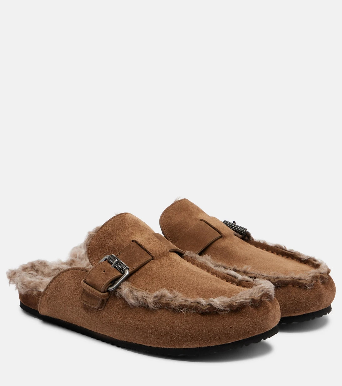 Brunello Cucinelli - Monili shearling-lined suede mules