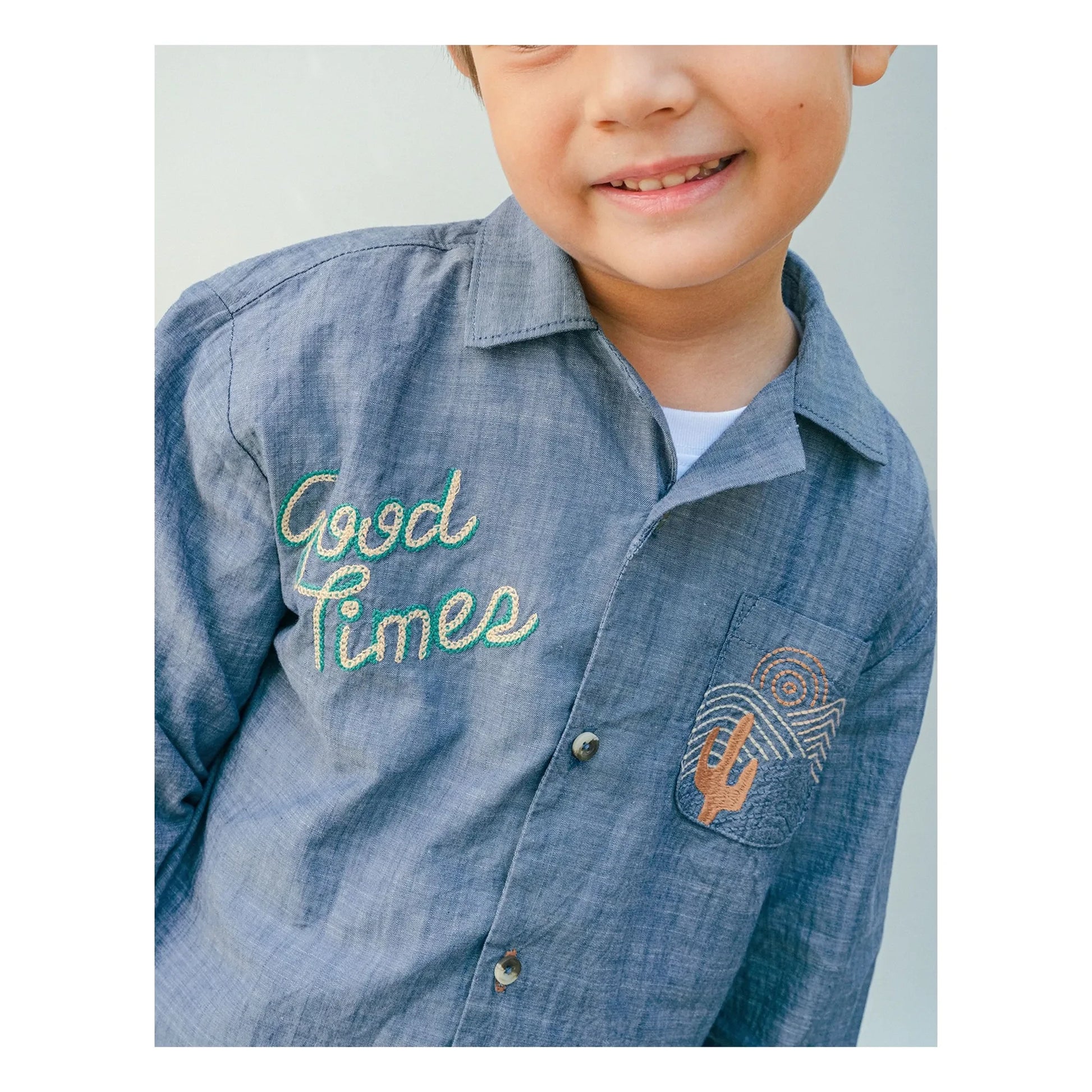 Gingersnaps - Lewis Embroidered Chambray Shirt | Blue