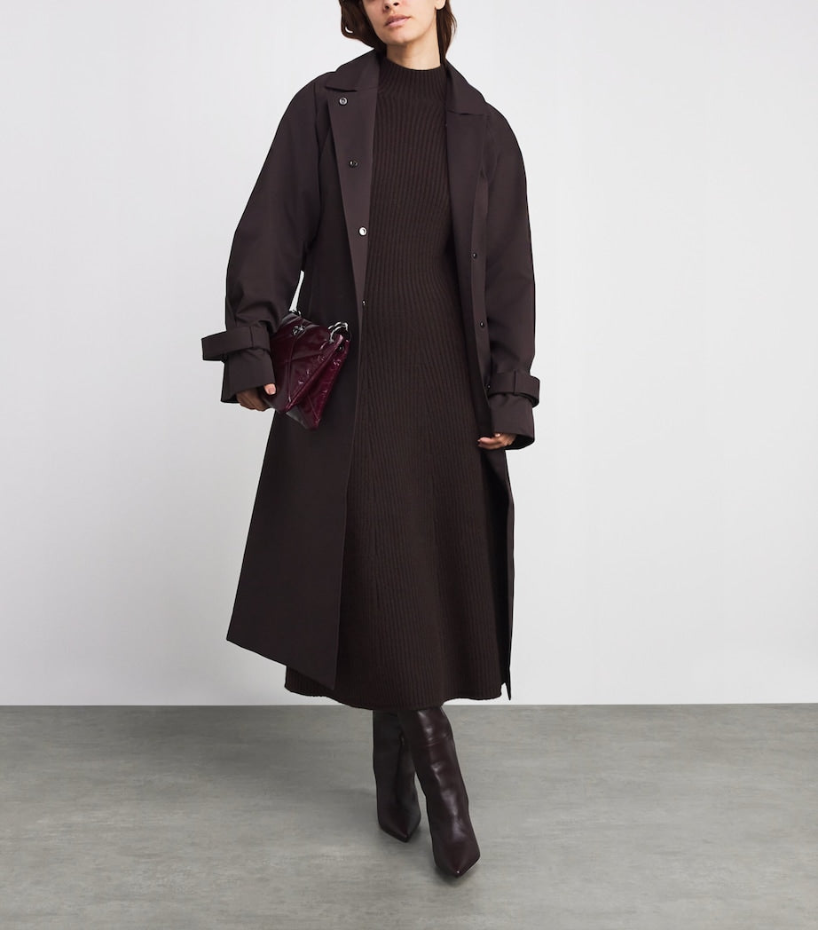 Johnstons Of Elgin Brown Cashmere-Blend Ribbed Midi Knitted Dress