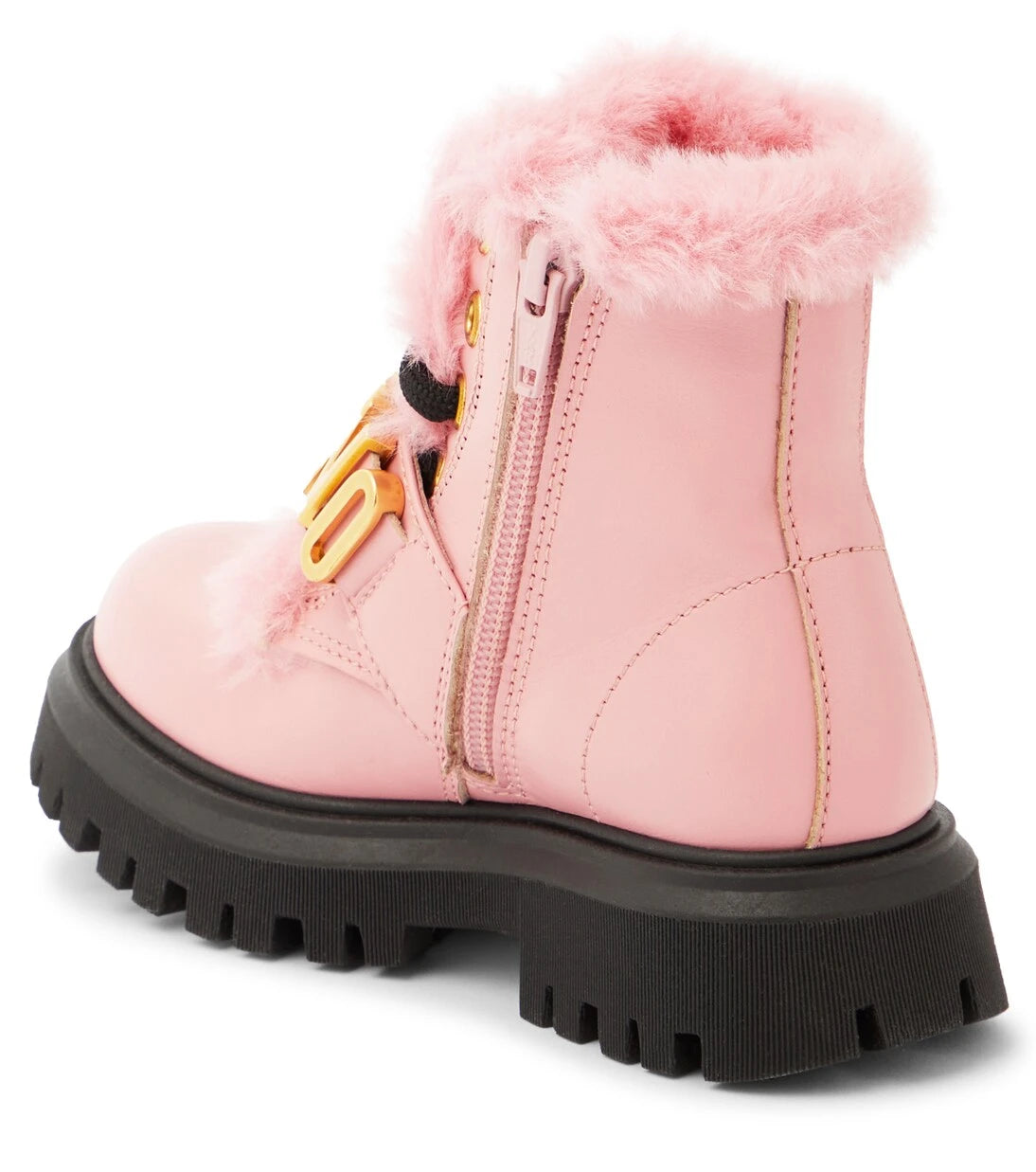 Moschino Kids - جزمة جلدية بشعار العلامة