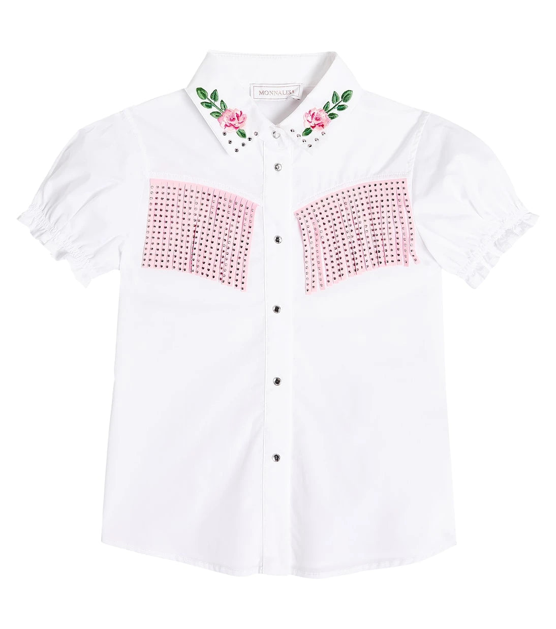 Monnalisa - Embellished cotton poplin shirt