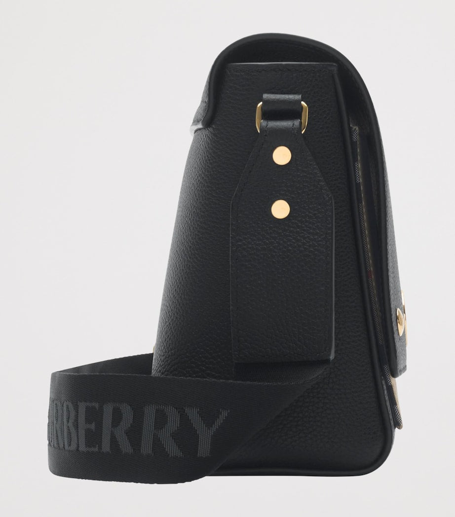 Burberry Black Leather Check-Lined Cross-Body Bag