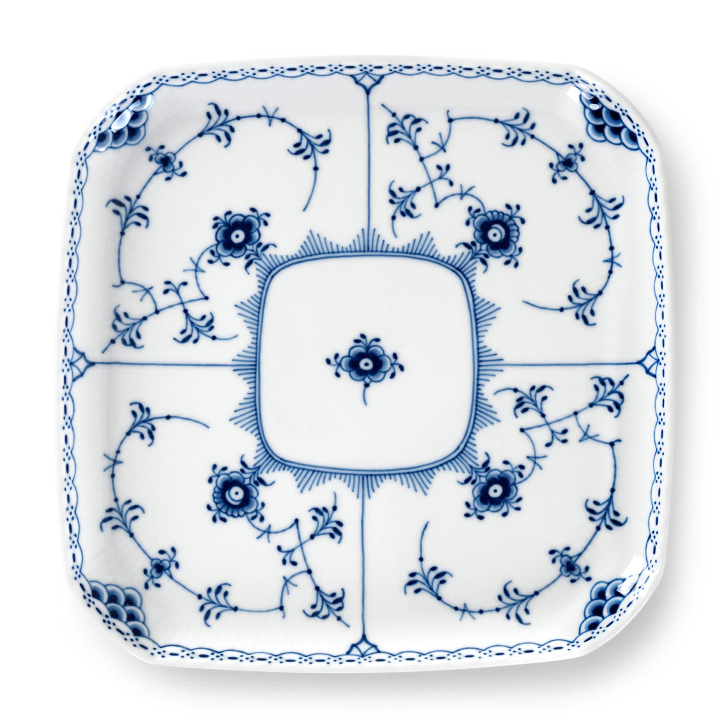 Blue Fluted Half Lace Square Plate (21cm)