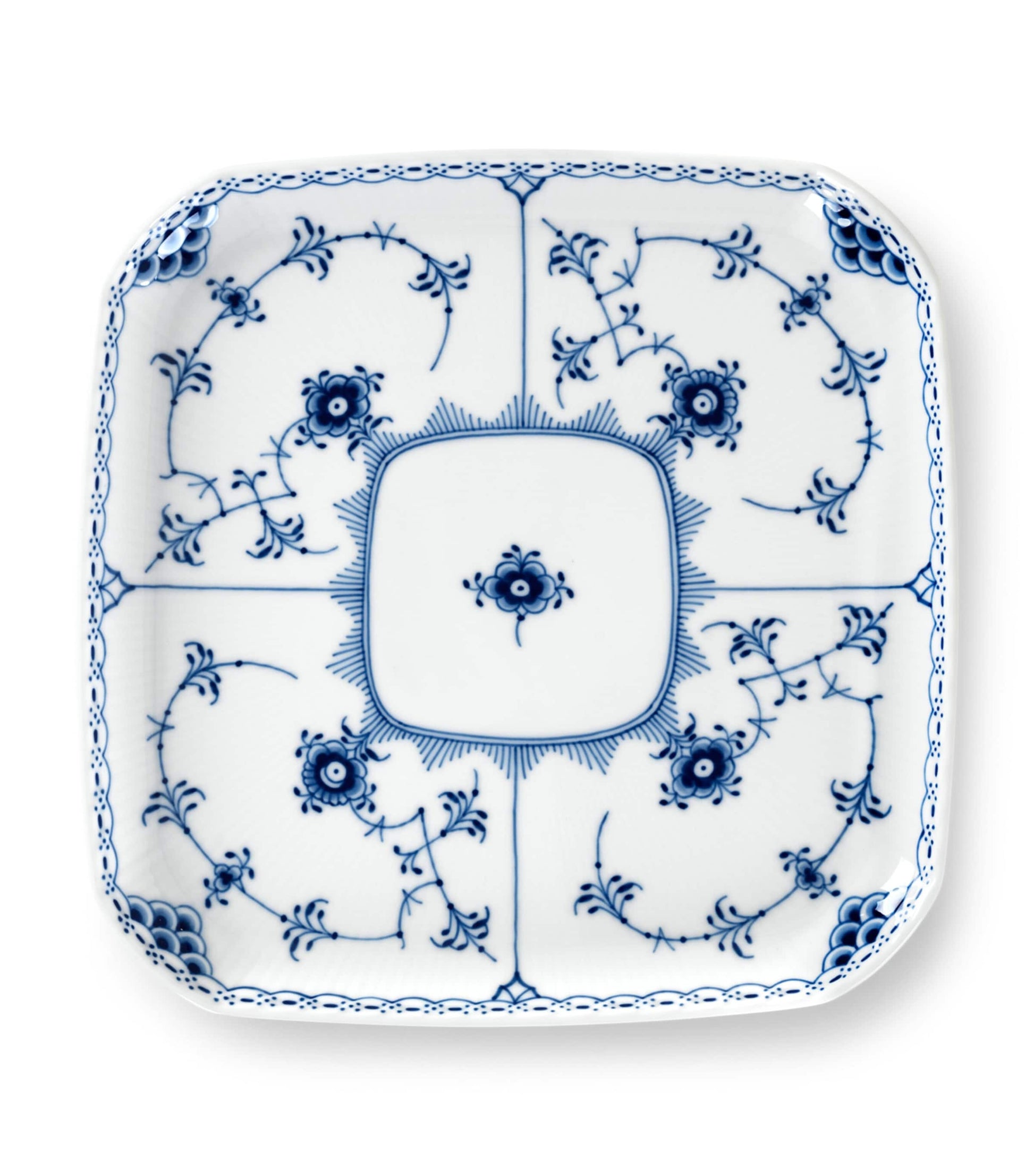 Blue Fluted Half Lace Square Plate (21cm)