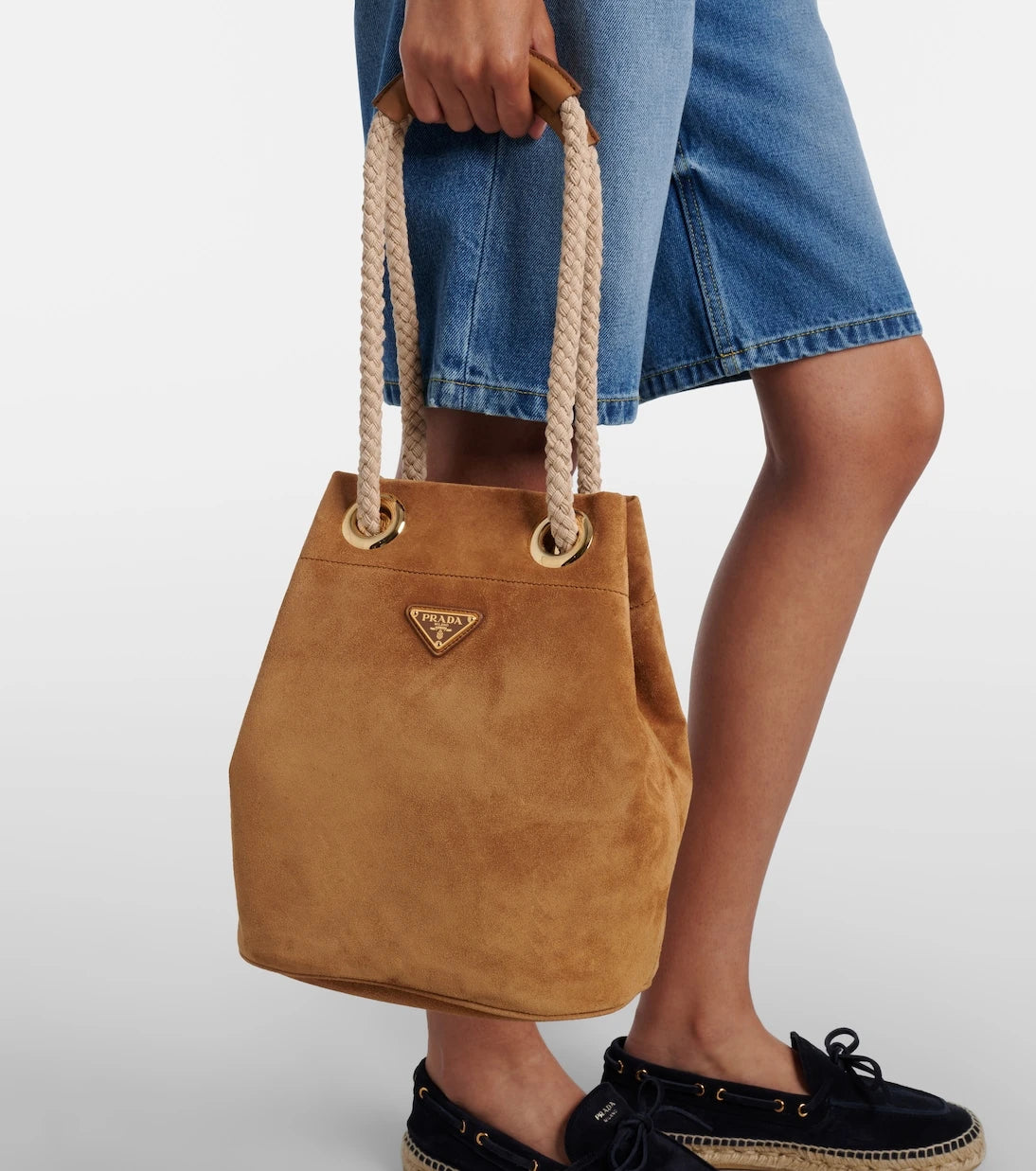 Prada - Prada Mariner Small suede bucket bag