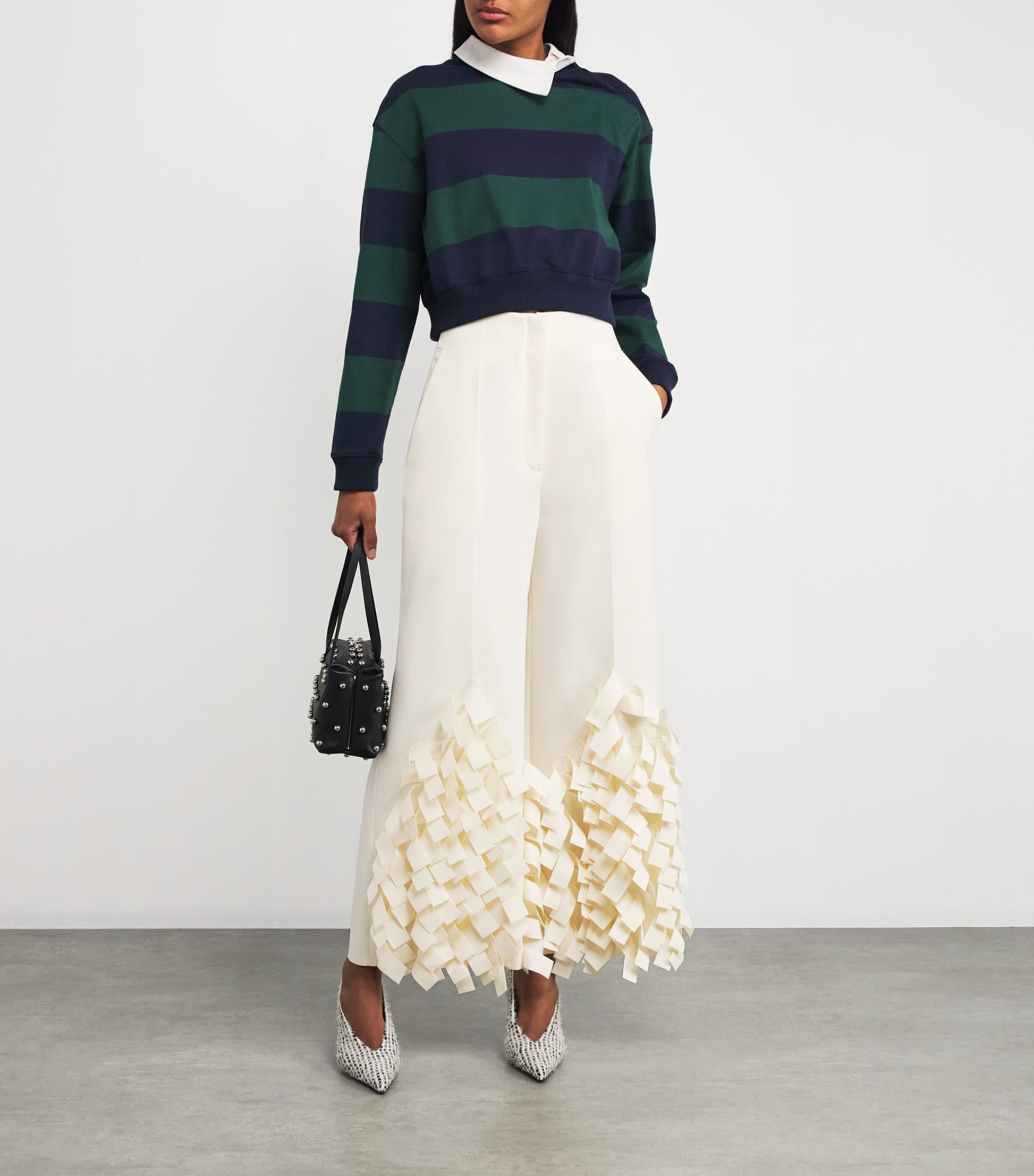 Fringe Wide-Leg Trousers IVORY