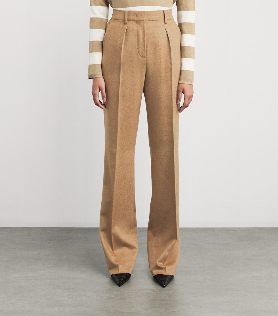 Beige Camelhair Wide-Leg Trousers