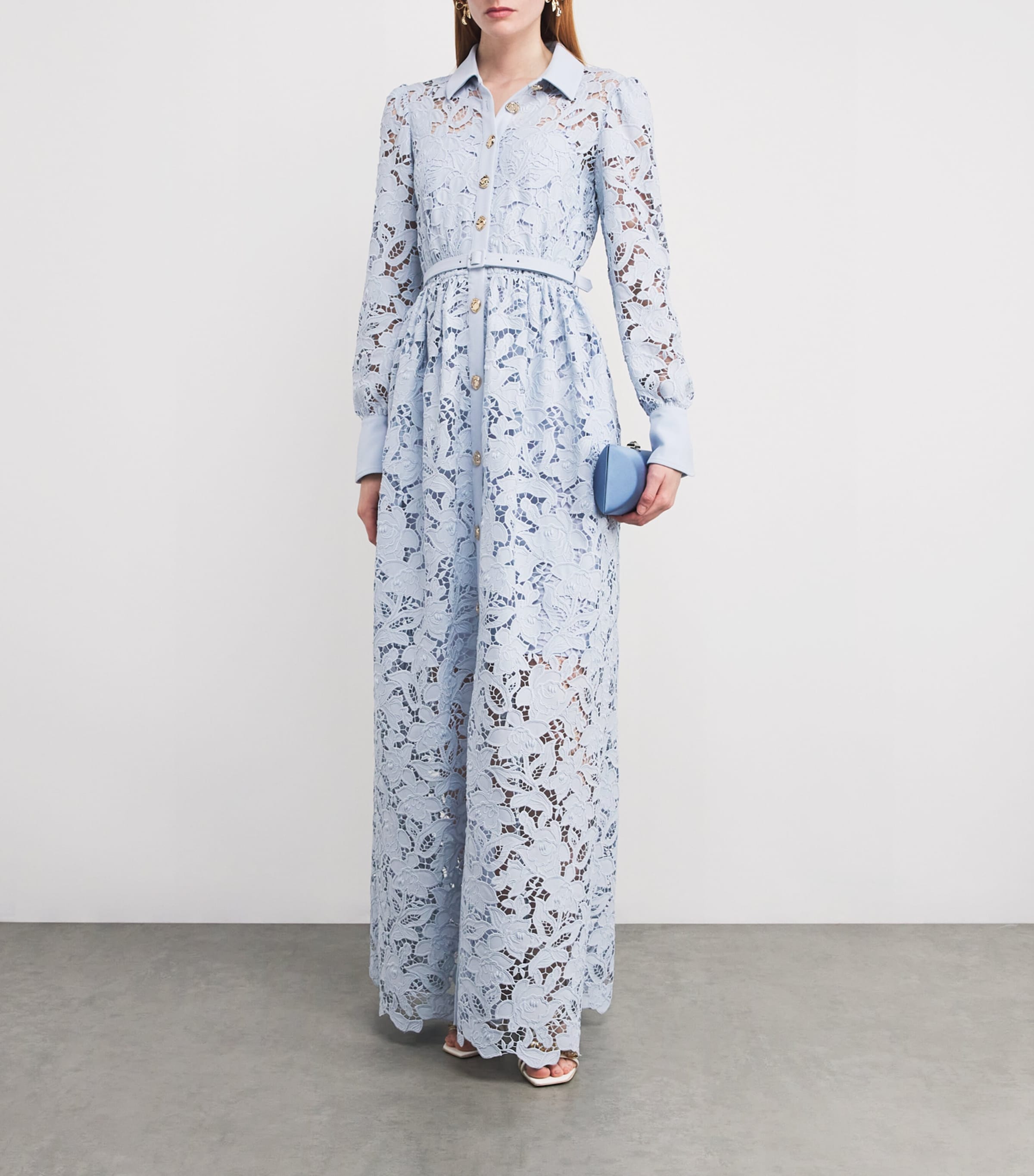 Self-Portrait Blue Lace Belted Maxi Dress