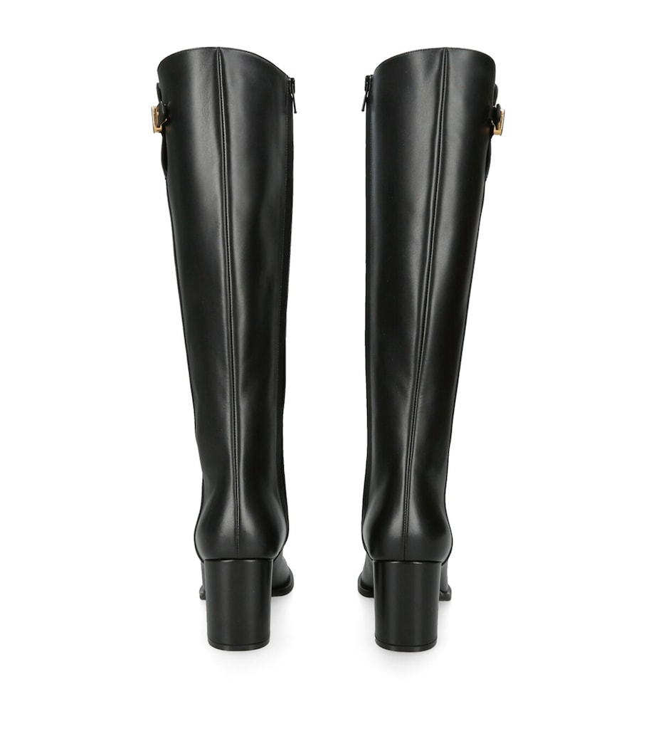Valentino Garavani Black Leather VLogo Knee-High Boots 70