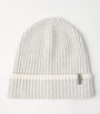 White Cashmere English Rib Knit Beanie