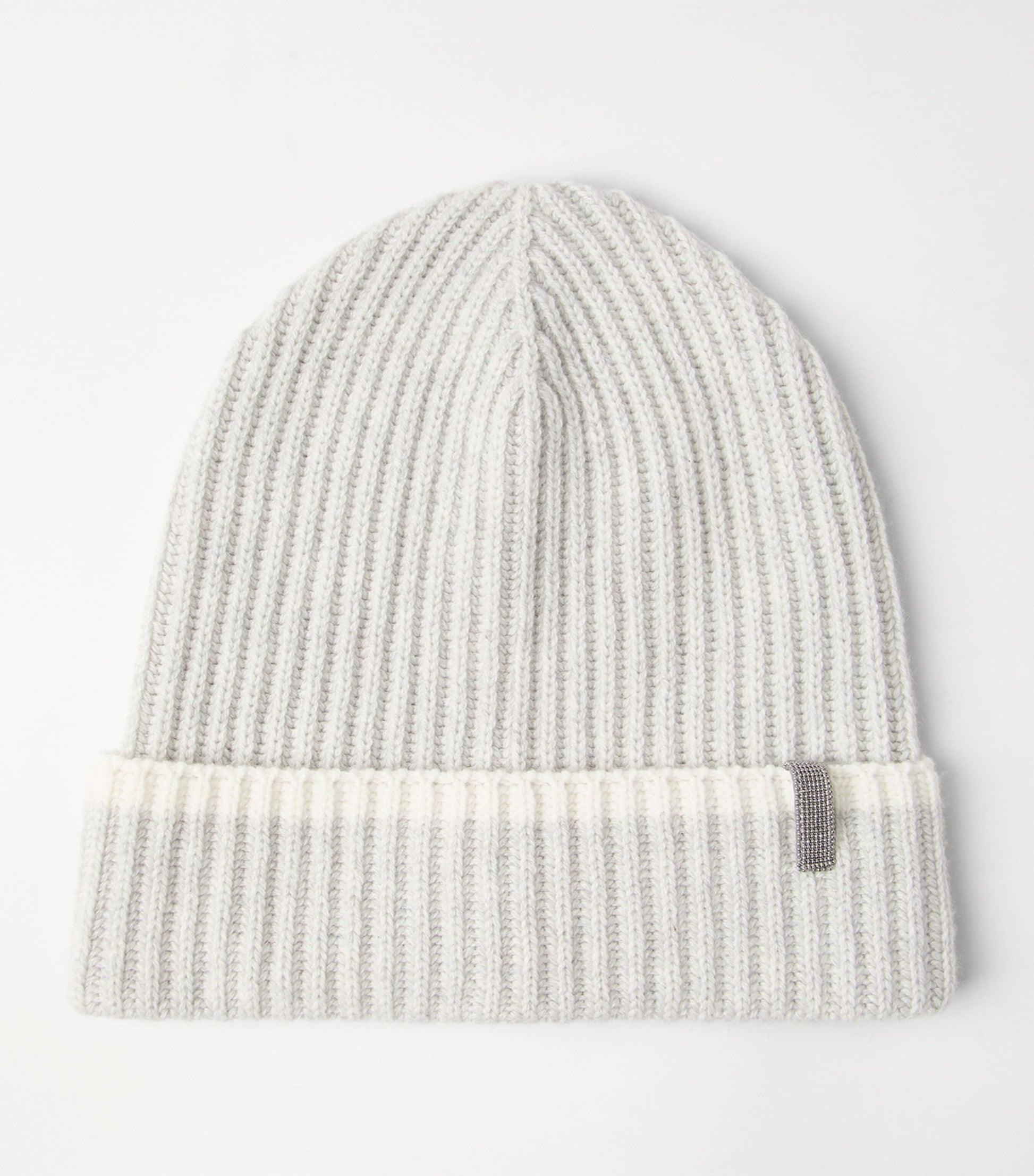 White Cashmere English Rib Knit Beanie