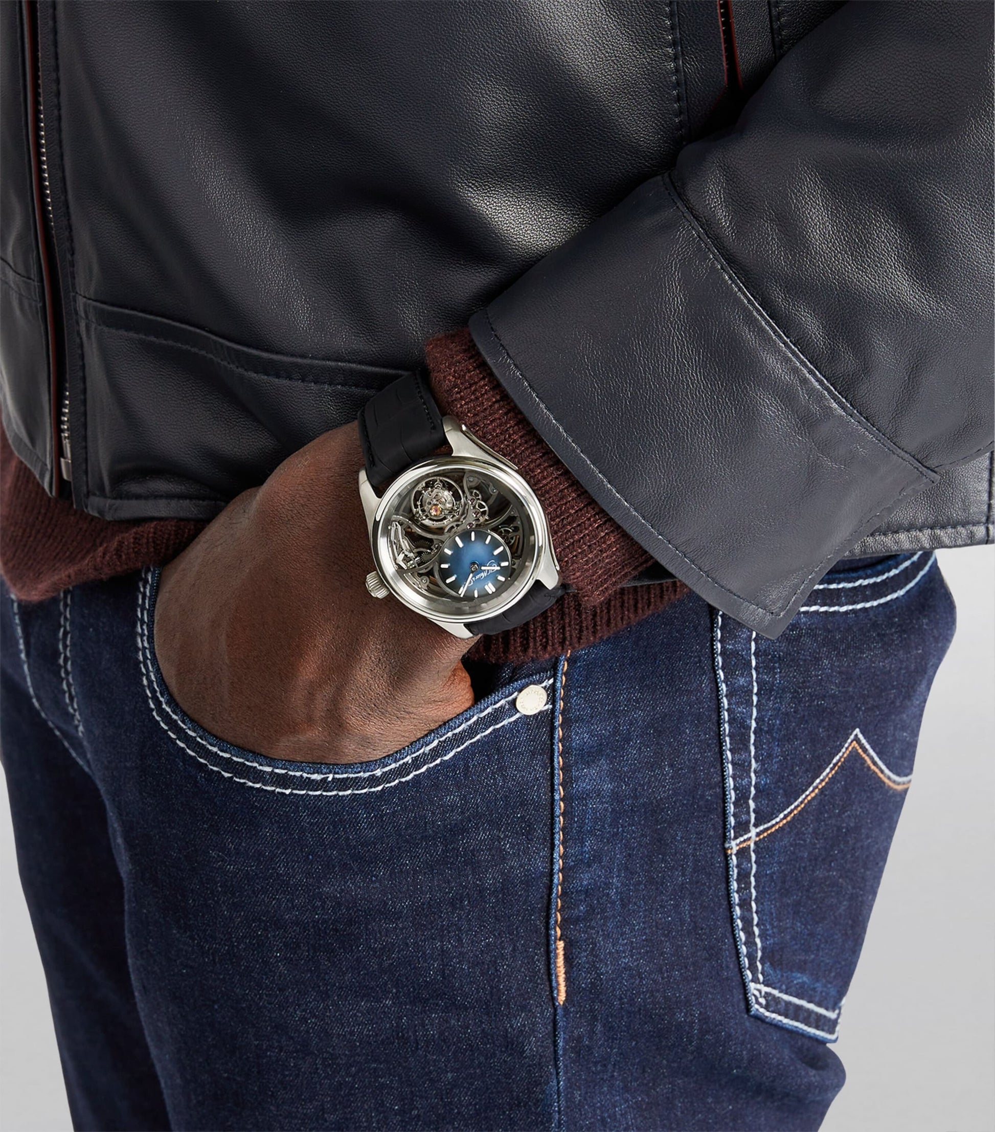 H. Moser & Cie Stainless Steel Pioneer Tourbillon Skeleton Watch 42.8mm