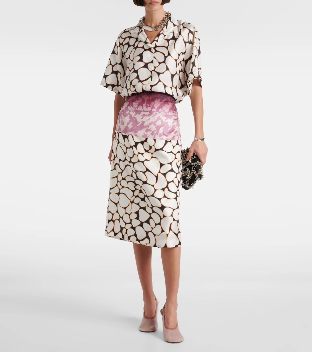 Dries Van Noten - Printed silk midi skirt