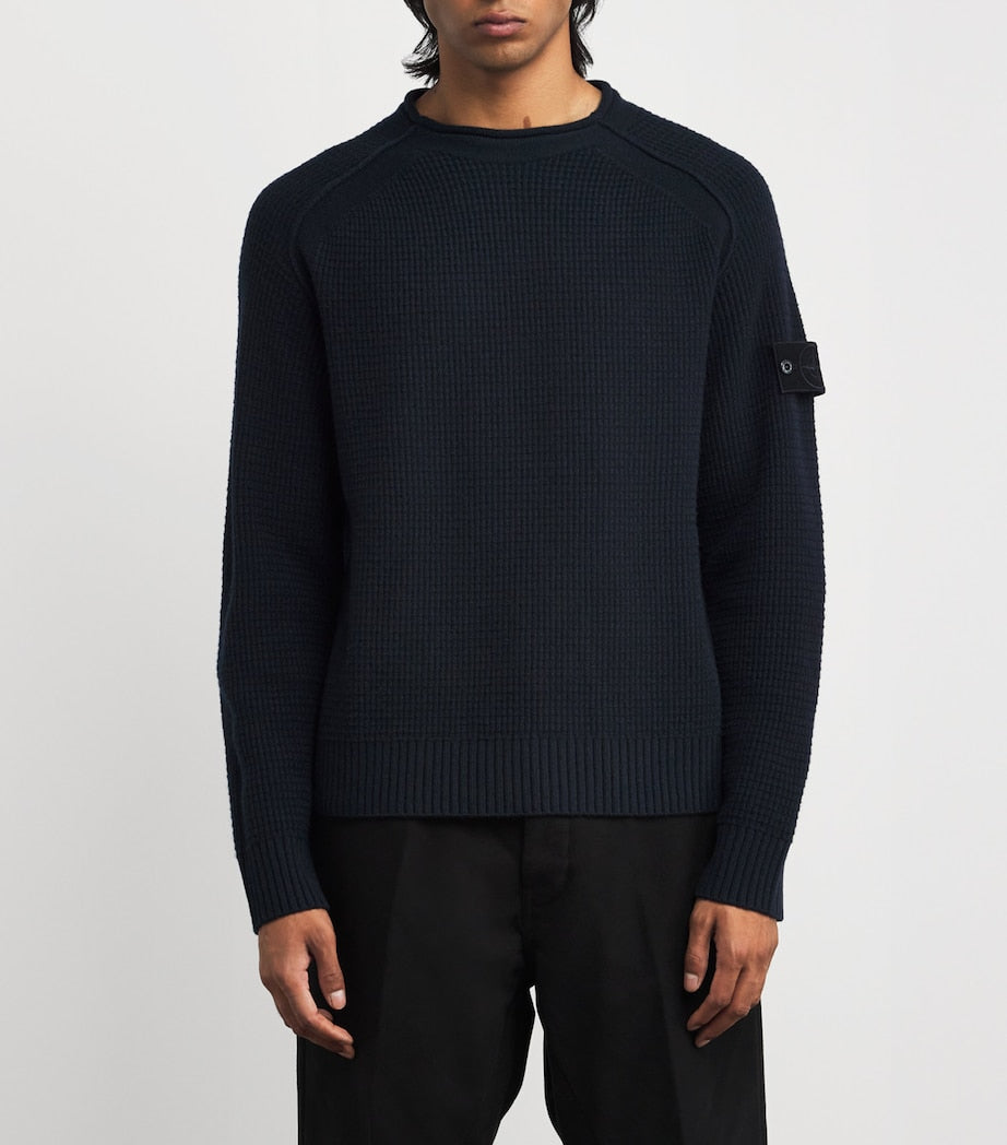 Stone Island Navy GHOST PIECE Virgin Wool Cable-Knit Sweater