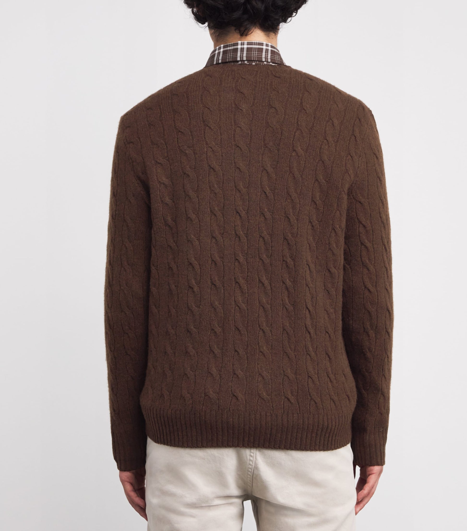 Brown Wool-Cashmere Cable-Knit Sweater