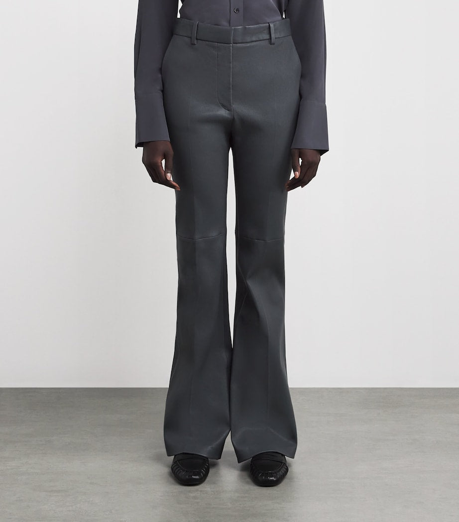 Joseph Grey Lambskin Tafira Flared Trousers