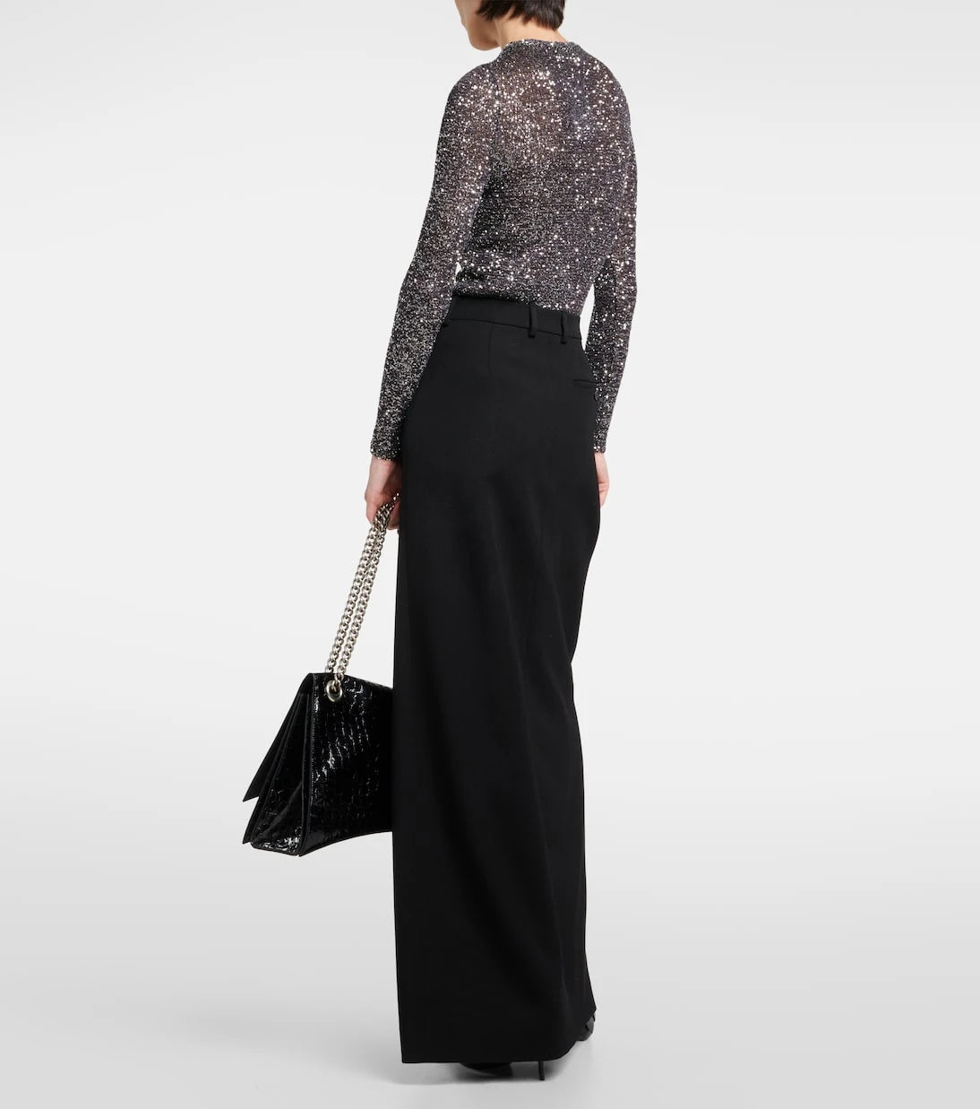 Balenciaga - تنورة ماكسي من صوف التويل بفتحة جانبية
