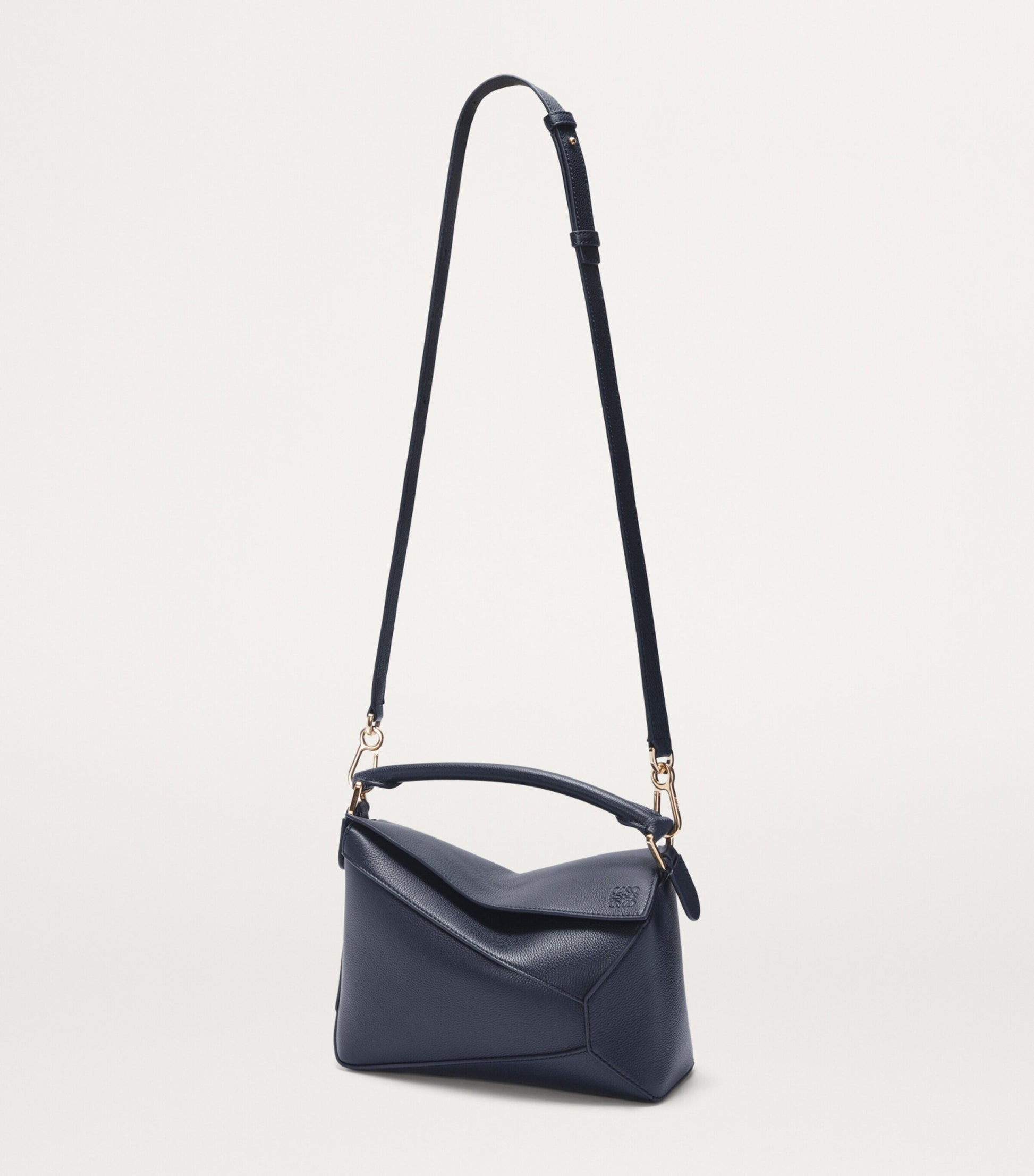 LOEWE Navy Small Leather Puzzle Edge Top-Handle Bag