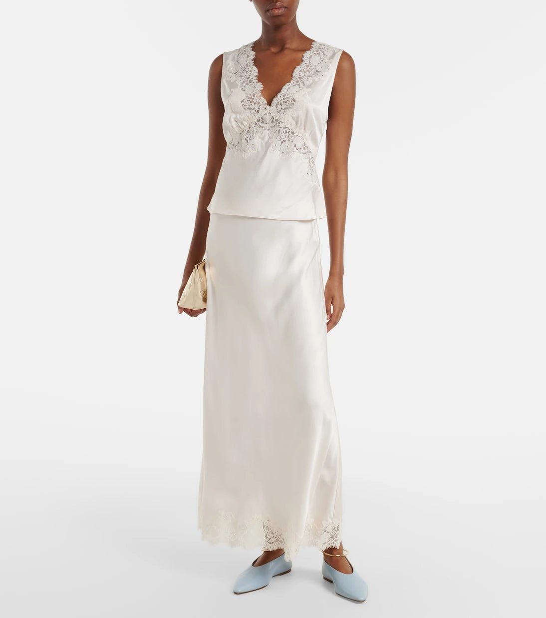 Rixo - Matilde lace-trimmed satin slip skirt