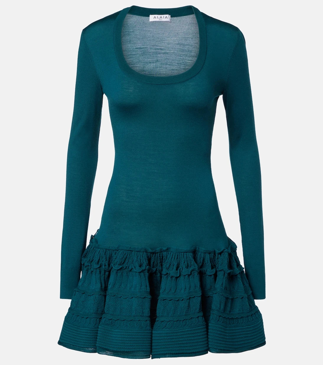 Alaïa - Ruffled wool-blend minidress