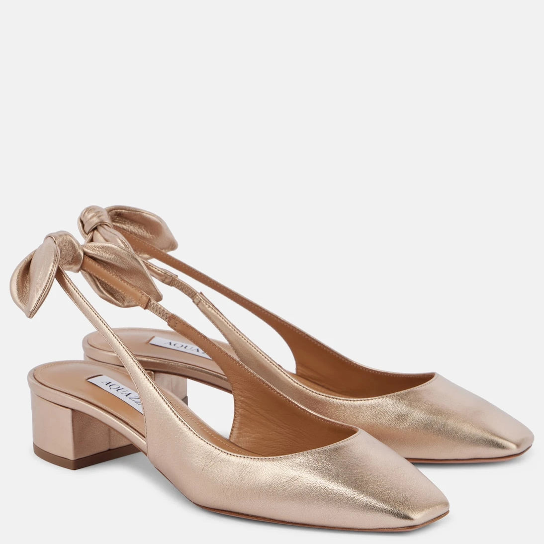Aquazzura - Very Bow 35 metallic leather slingback pumps