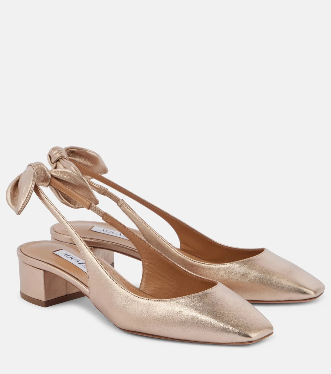 Aquazzura - Very Bow 35 metallic leather slingback pumps