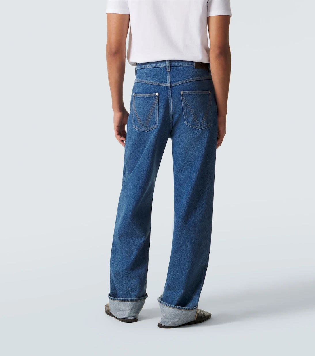 Bottega Veneta - Leather-trimmed wide-leg jeans