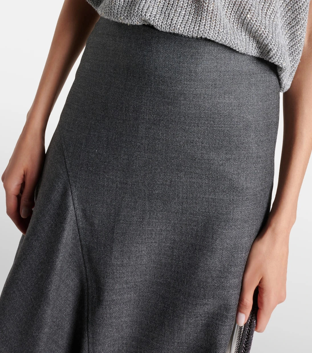 Brunello Cucinelli - Asymmetric virgin wool midi skirt