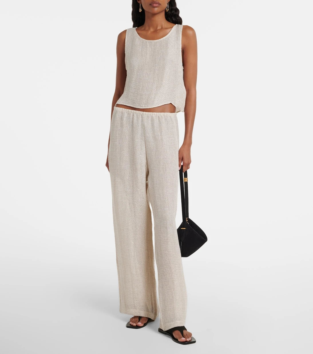 Leset - Stella sequined linen-blend wide-leg pants