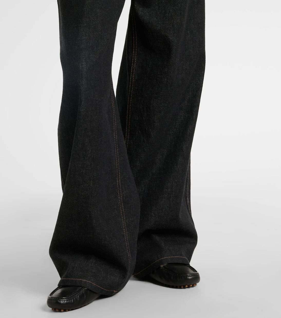 Brunello Cucinelli - Leather-trimmed wide-leg jeans
