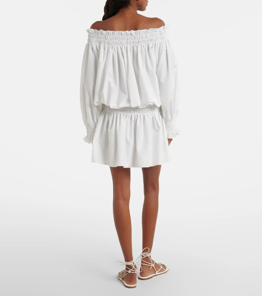 Norma Kamali - Off-shoulder smocked jersey minidress