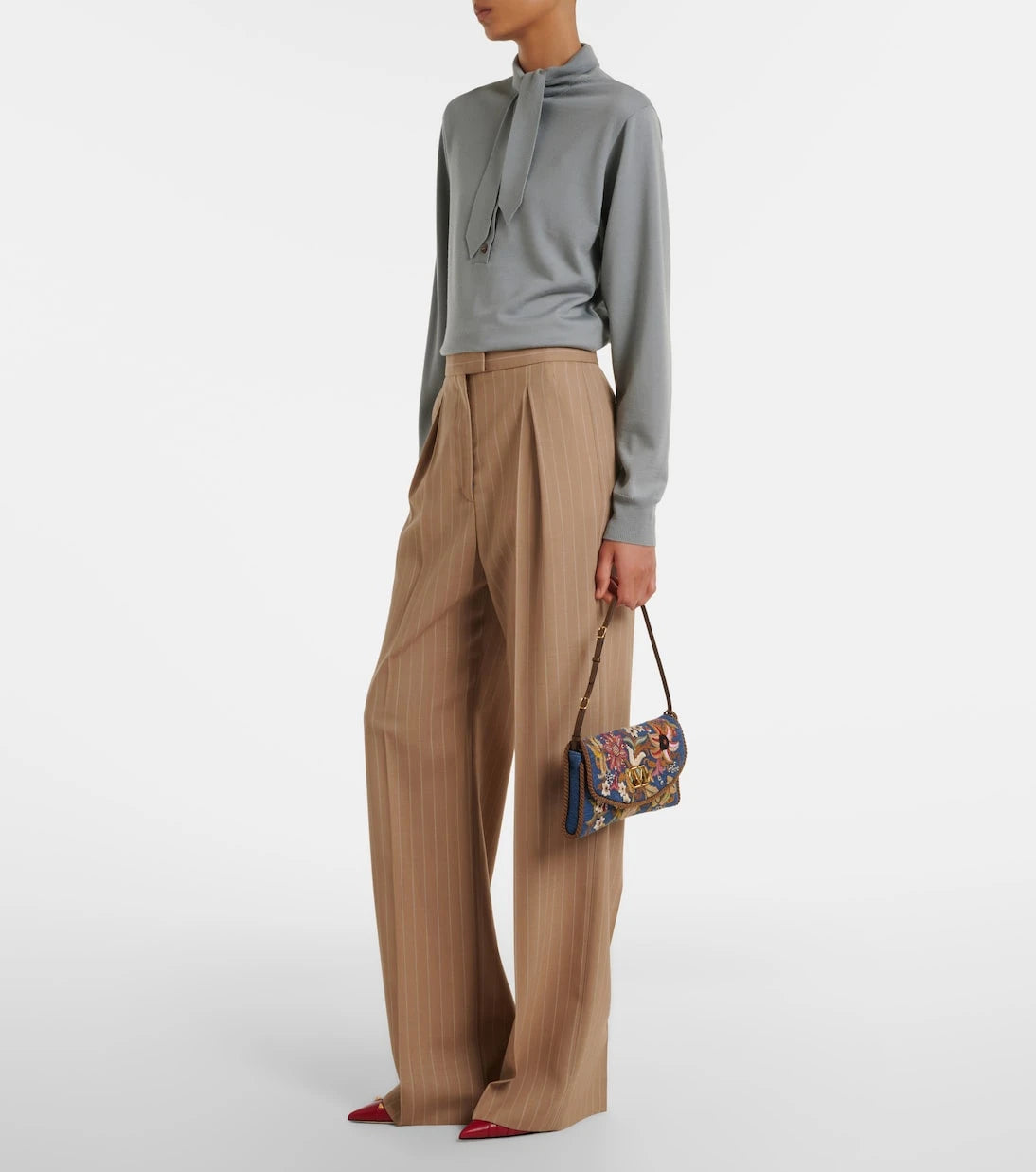Valentino Garavani - DeVain Small embroidered denim shoulder bag