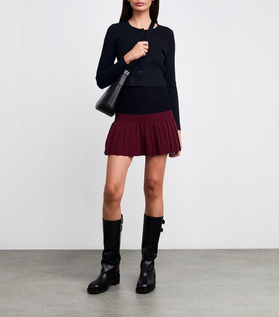 Sandro Paris Blue Rib-Knit Cropped Cardigan