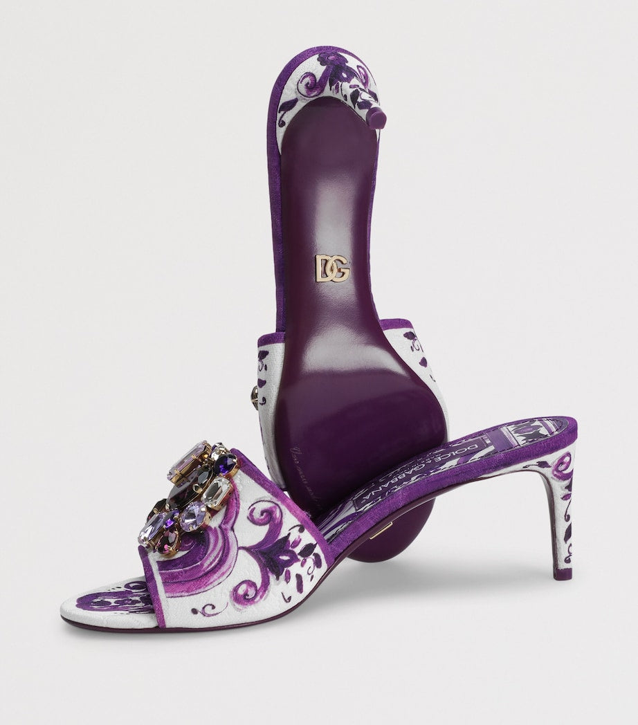 Dolce & Gabbana Multi Crystal-Detail Majolica Print Heeled Mules 60