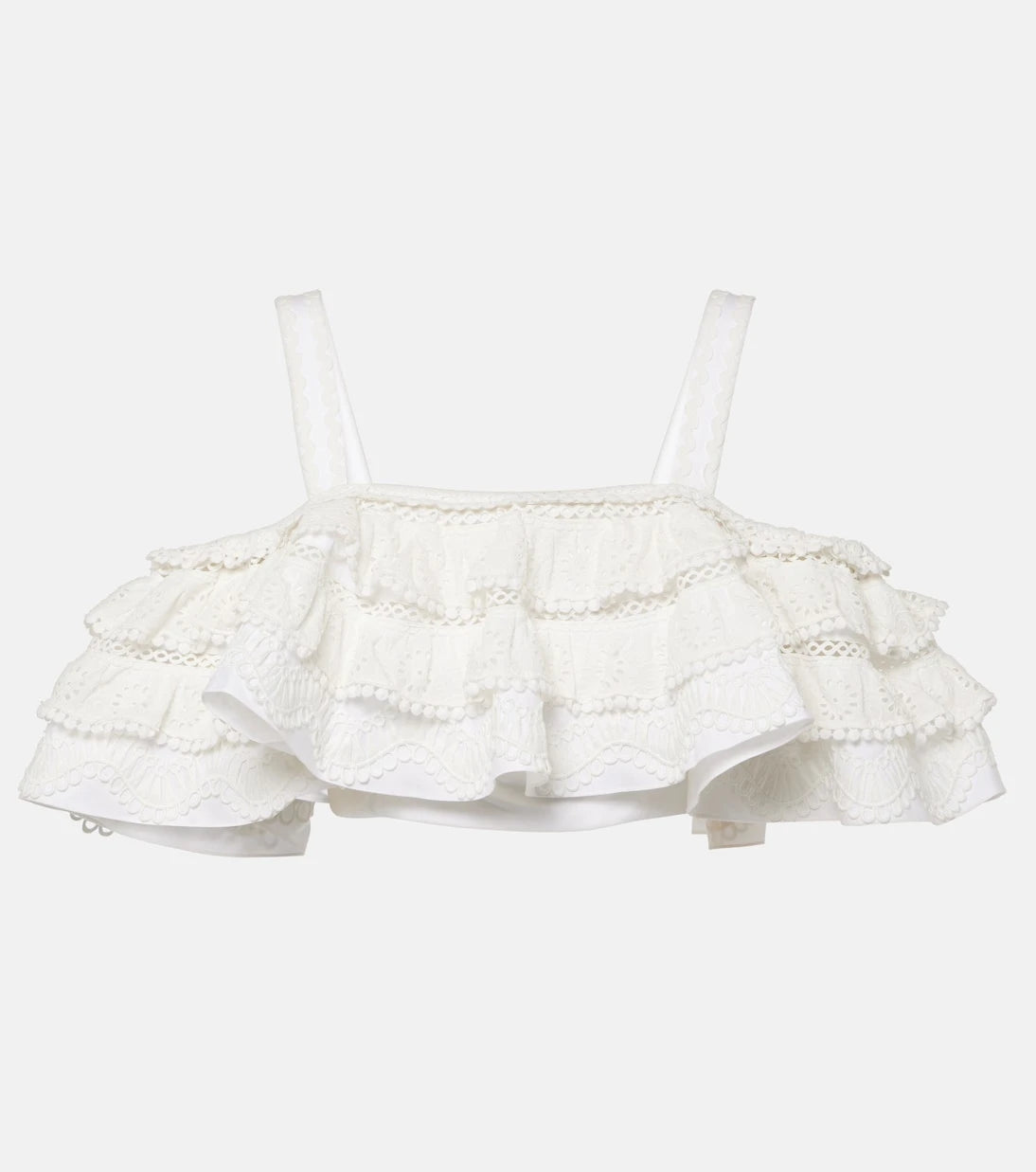 Carolina Herrera - Embroidered ruffled cotton crop top