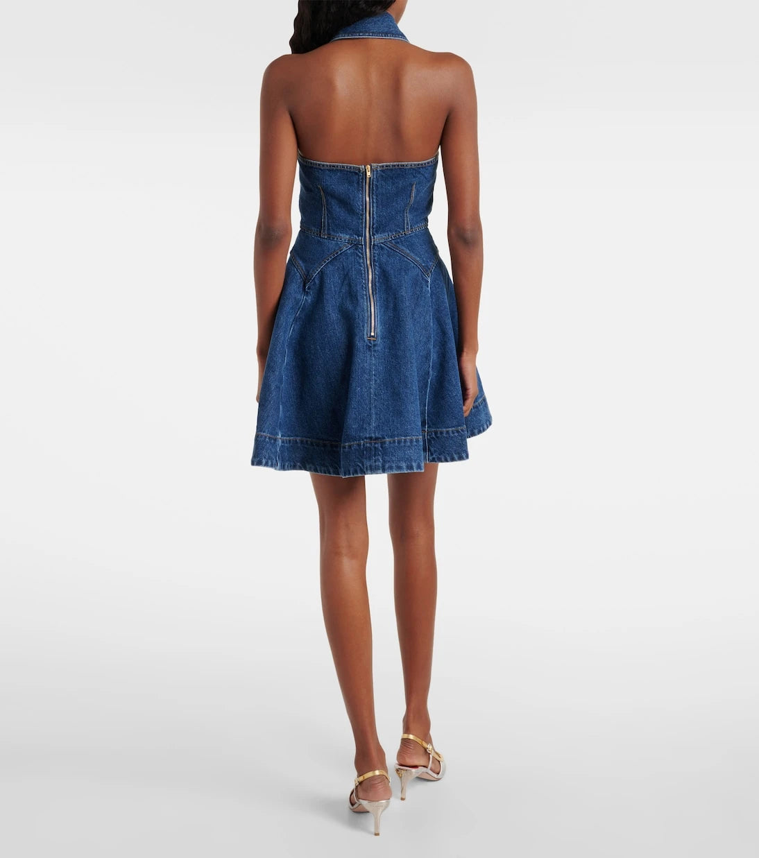 Self-Portrait - Flared denim midi dress
