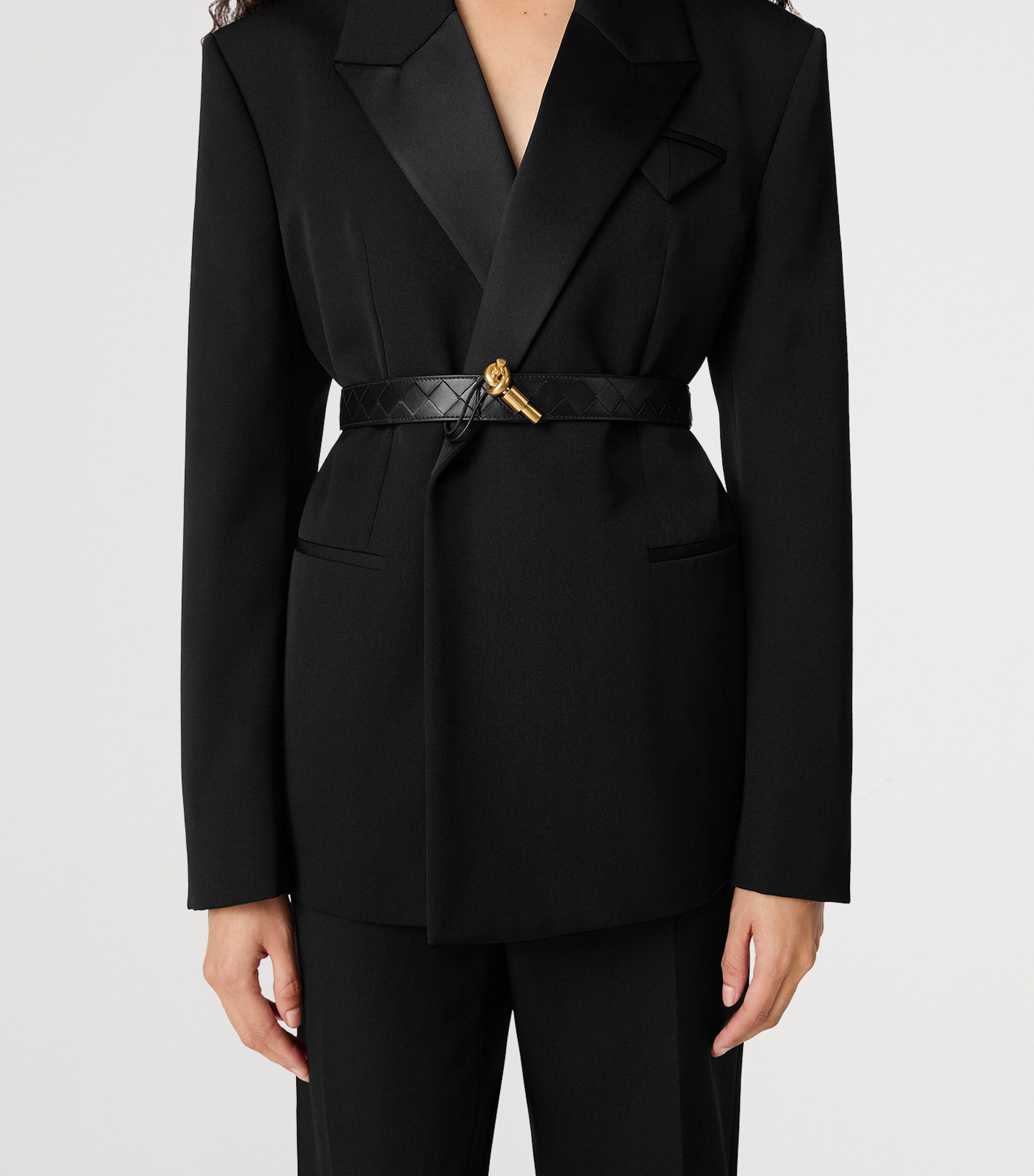 Bottega Veneta Black Leather Intrecciato Andiamo Belt