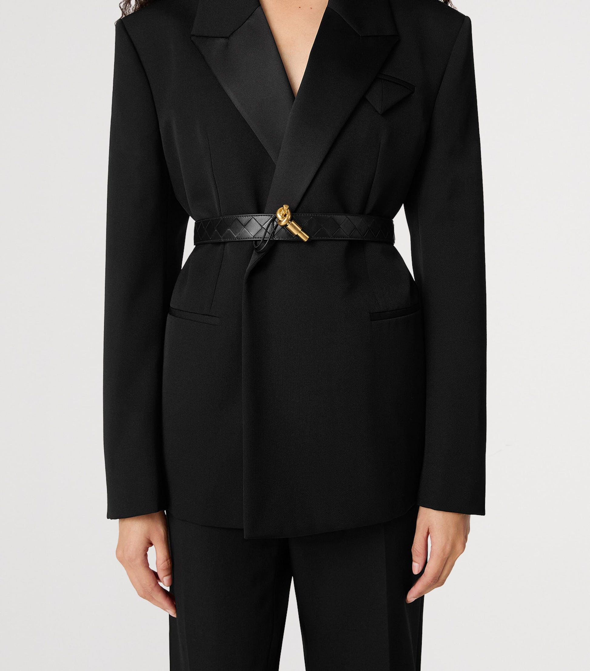 Bottega Veneta Black Leather Intrecciato Andiamo Belt