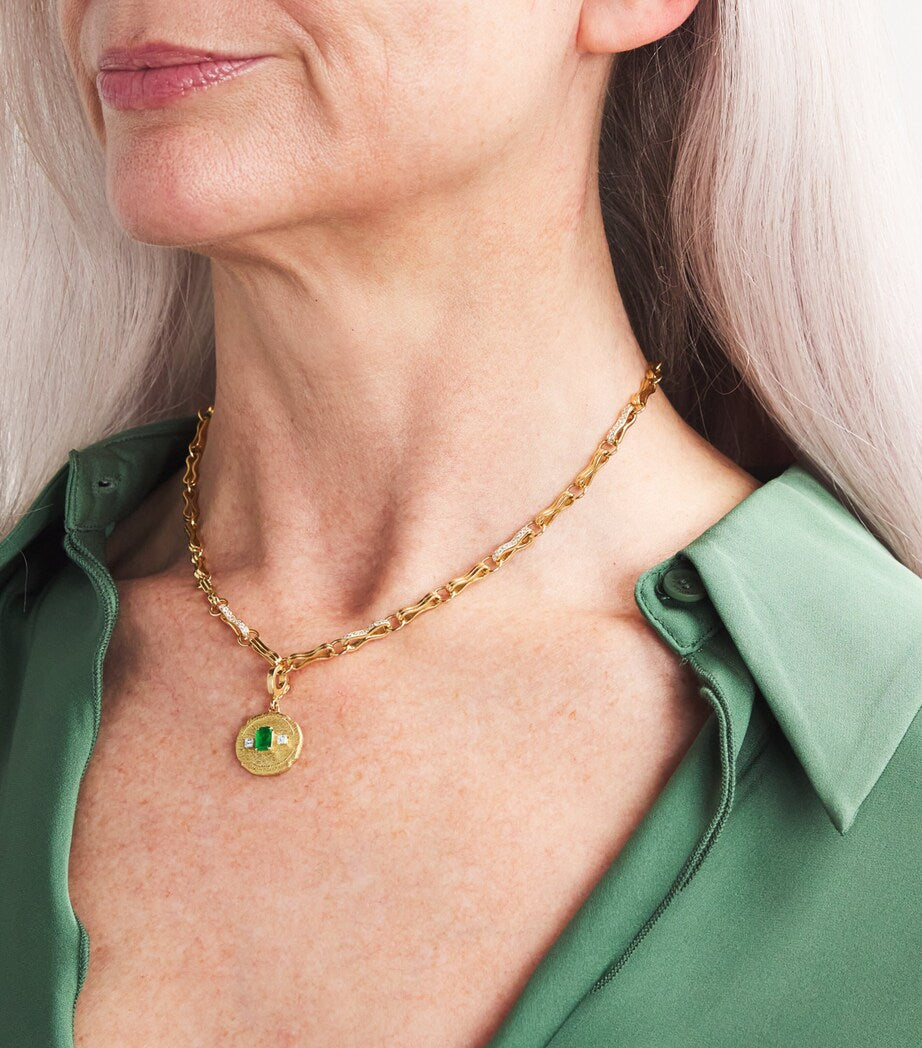 Small Yellow Gold, Diamond and Emerald Trio Coin Charm